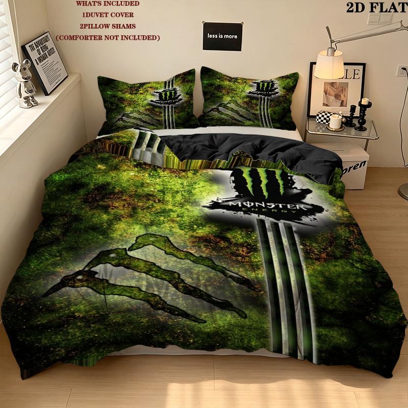 Monster Energy Pattern Bedding uilt Set uilt Cover Pillowcase Home Decoration Birthday Gift (1 * duvet cover + 2 * pillowcase without core)