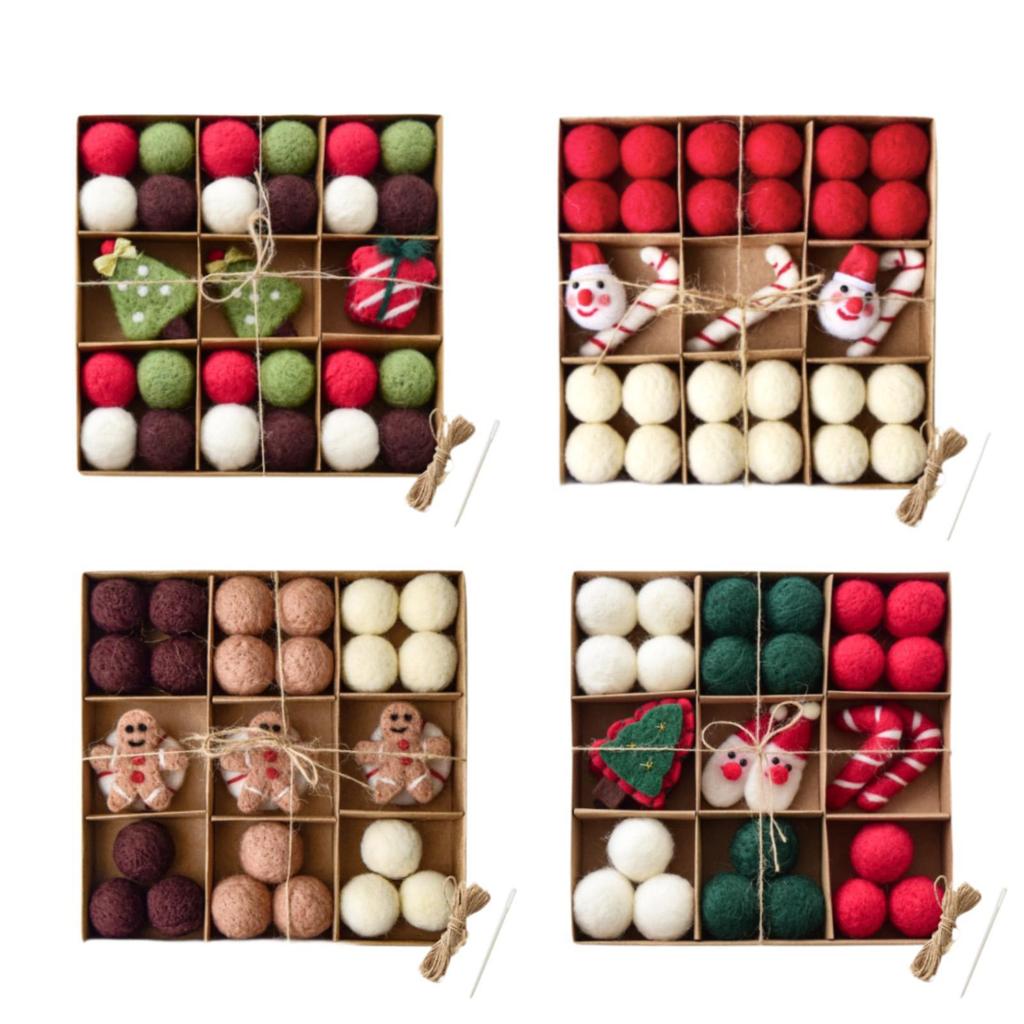 DIY Christmas Felt Ball Garland Set Cute Pom Pom Garland Christmas Ornaments for Wall Holiday Fireplace Living Room New Year