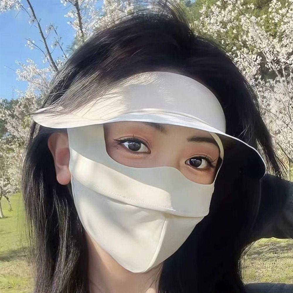 

Full Face Sunscreen Mask UPF50+ Ice Silk Masks New Sun Hat Outdoor Light green-Short