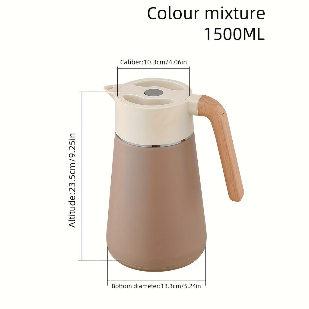 1pc Stainless Steel Insulated French Press with Wooden Handle,1.5L Large Capacity Winter Hot Water , 304 Stainless Steel, Office Coffee Maker