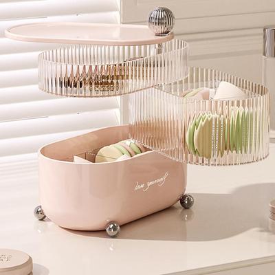 Desktop Kosmetik Aufbewahrungskoffer Mehrschichtiger staubdichter Make-up-Organizer 360 Grad drehbare Kosmetik Aufbewahrungsbox mit für Puder