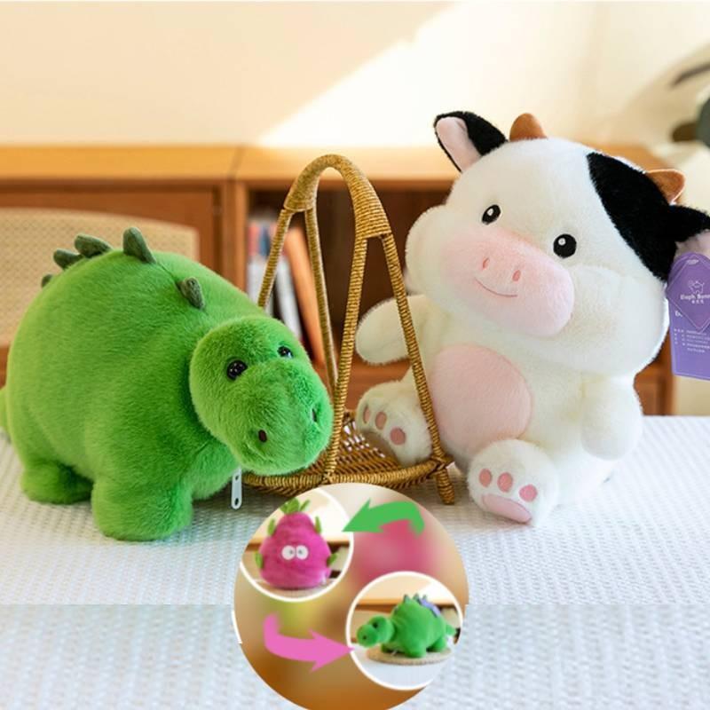Flip Creative Plush Toy Pitaya Into Dinosaur Doll Avocado Into Cow Gift Birthday