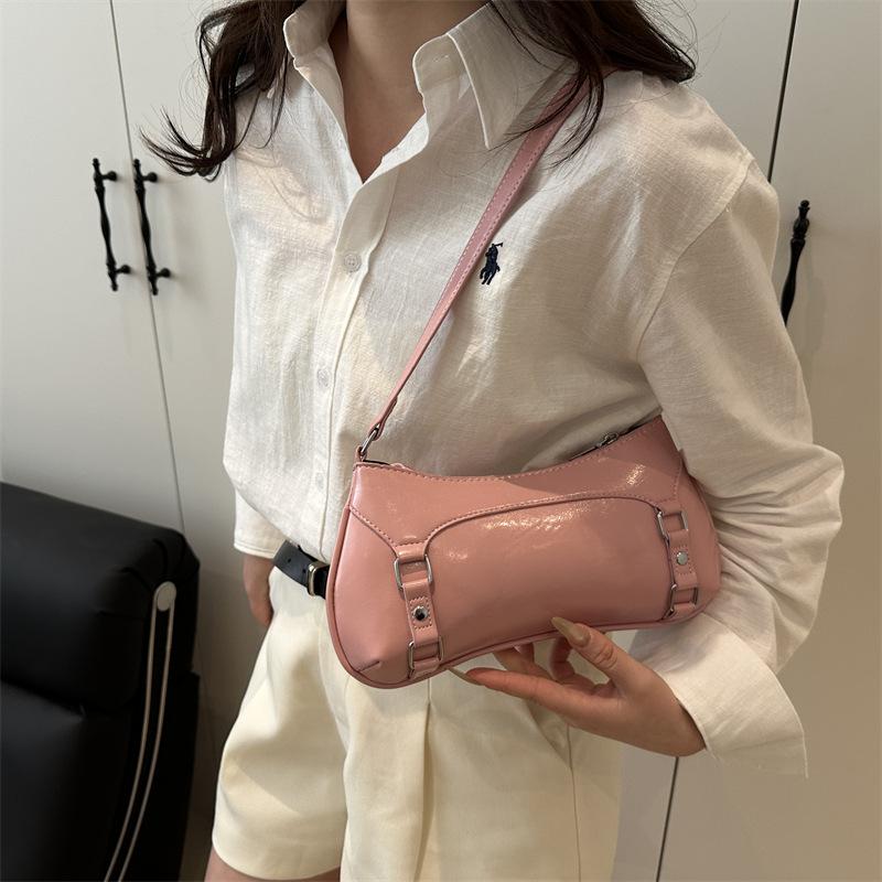 Solid color simple baguette bag women's 2025 new trendy fashion niche design shoulder bag versatile casual underarm bag