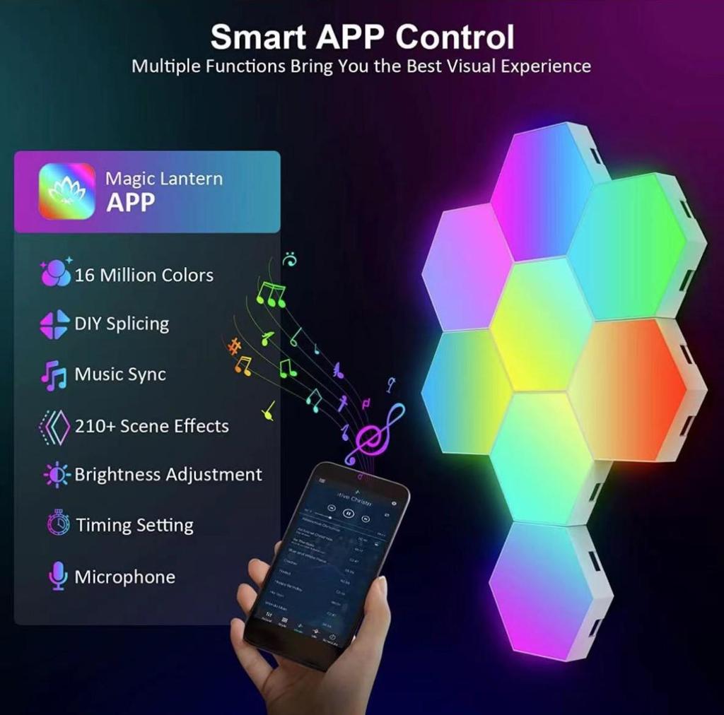Smart RGB Music Rhythm Light: Color-Changing E-sports Atmosphere Quantum Honeycomb Light