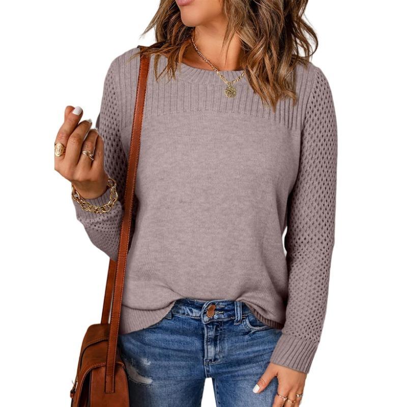 Höst och Vinter Dam Plus Size Rund Hals Långärmad Enfärgad Stickad Tröja Trådad Ihålig Botten Tröja