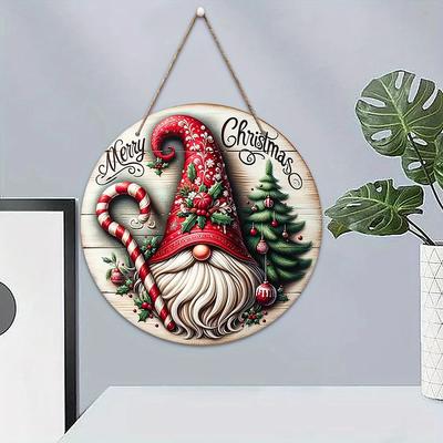 New House Rustic Wood Christmas Decorations - Santa and Gnome Door Hangings Holiday Wall Signs for Home, Outdoors and Front Yard