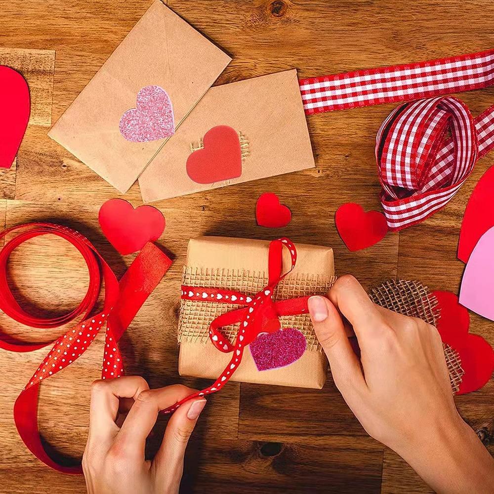 300 Stück Herzform Glitzeraufkleber 3 Farben Abziehbilder Schaumstoff-Herzaufkleber für Sammelalben, Karten