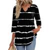 Women's Casual Striped Print V-Neck Three-Quarter Sleeve Blouse