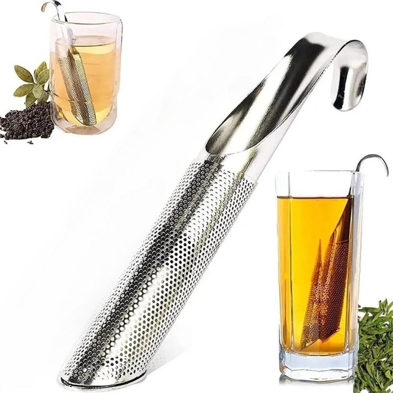 1pc Portable Home Tea Accessories  - Stainless Steel Filter with Pipe Design & Long-Handle Creative Metal Tea Cup