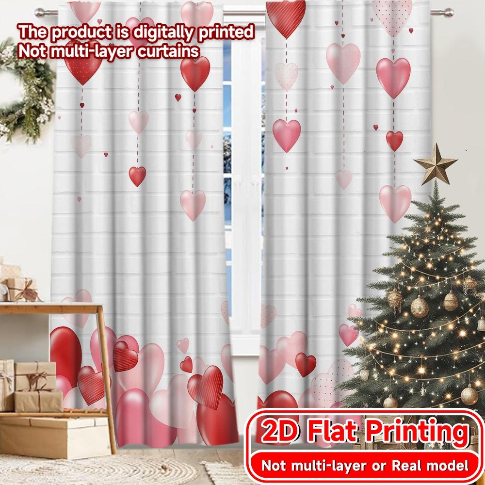 

2pcs 2D FLAT PRINTING Curtains (Without Rod) HeartDecor Chic Print Curtains Festival Yarn Curtains Versatile All Suitable for 100*130 Grommet Top 1pcs