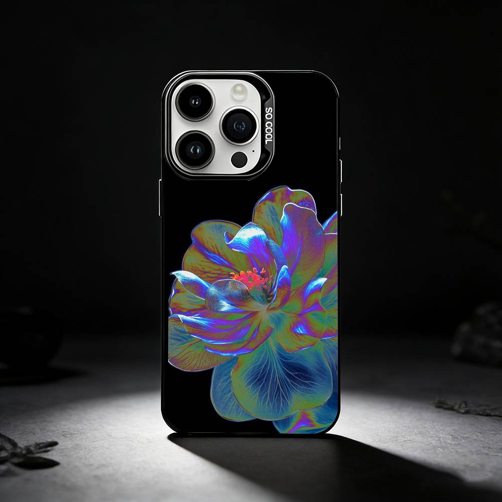 Neon Glow Flowers Phone Case For iPhone 17,16,15,14,13,12,11 Plus,Pro Max,XS,Colored silver phone case