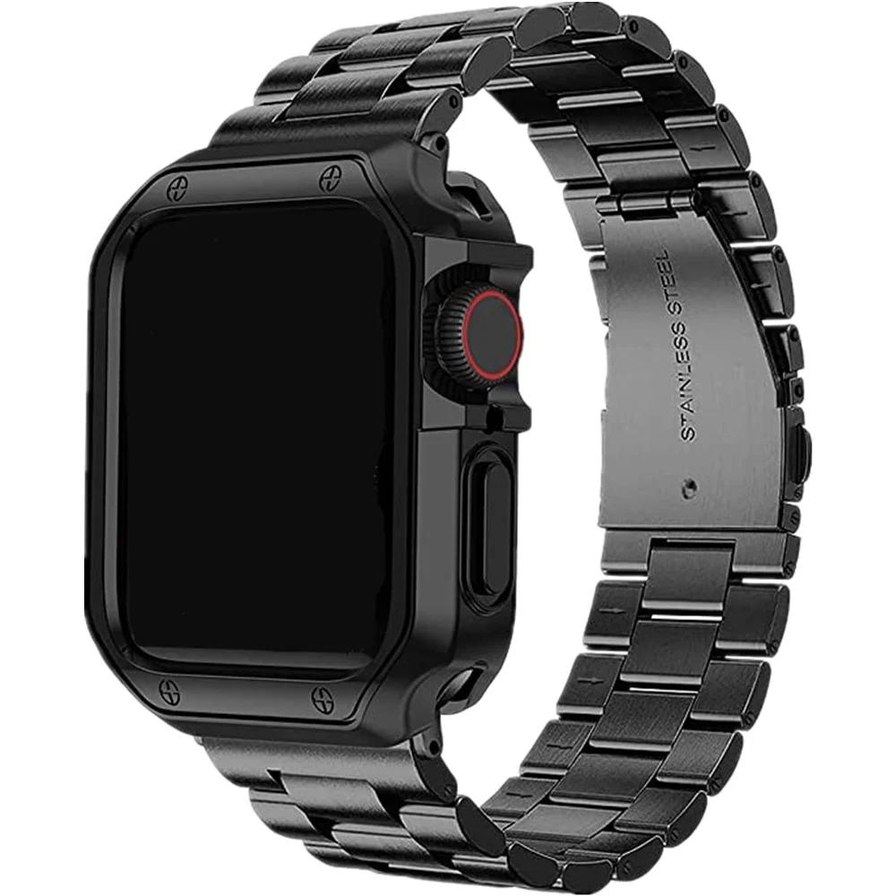 Edelstahlarmband für Apple Watch Ultra 49mm 10 46mm 42mm TPU-Hülle+Armband für Iwatch 9 8 7 6 5 4 45mm 44mm 41mm 40mm Armband