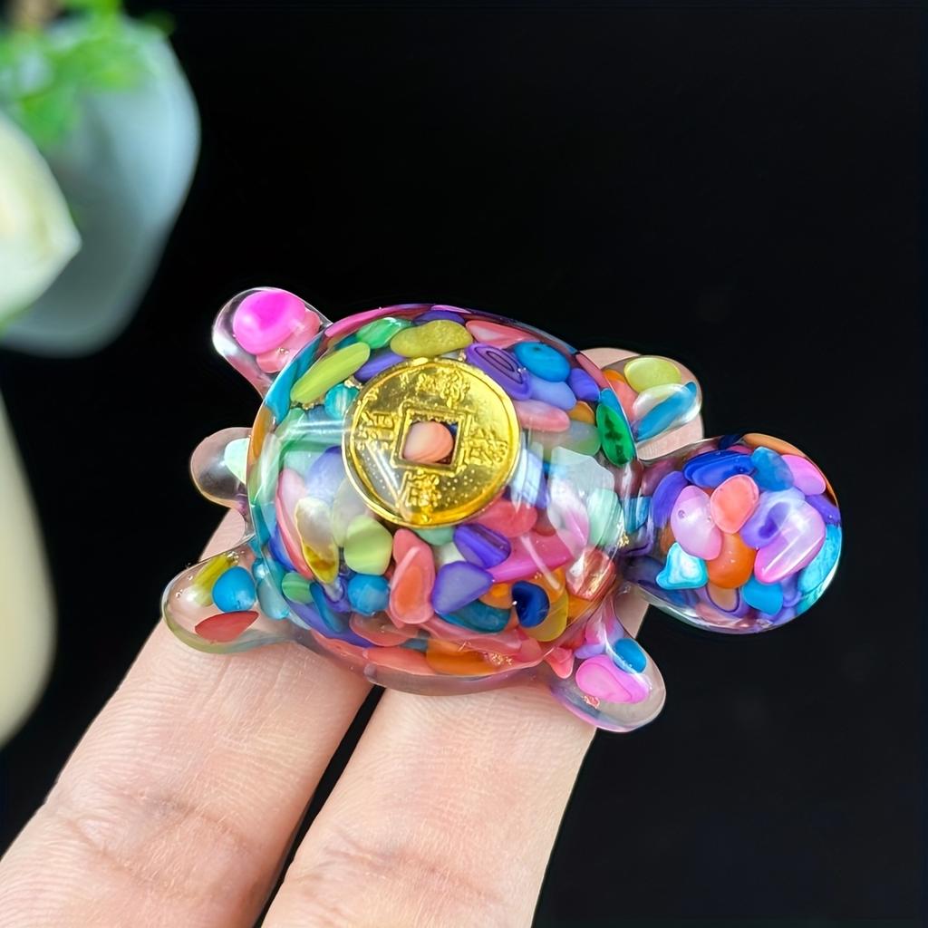 Lucky Turtle Ornament Feng Shui Mascot, Crystal Resin Decorative Turtle, Suitable for office/Buddhist Hall, Indoor Tabletop or Shelf Decoration