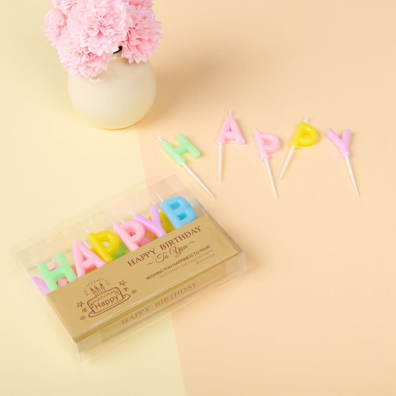 

Happy Birthday English Letter Cake Decorative Candle Golden Silver Party Birthday Cake Creativity