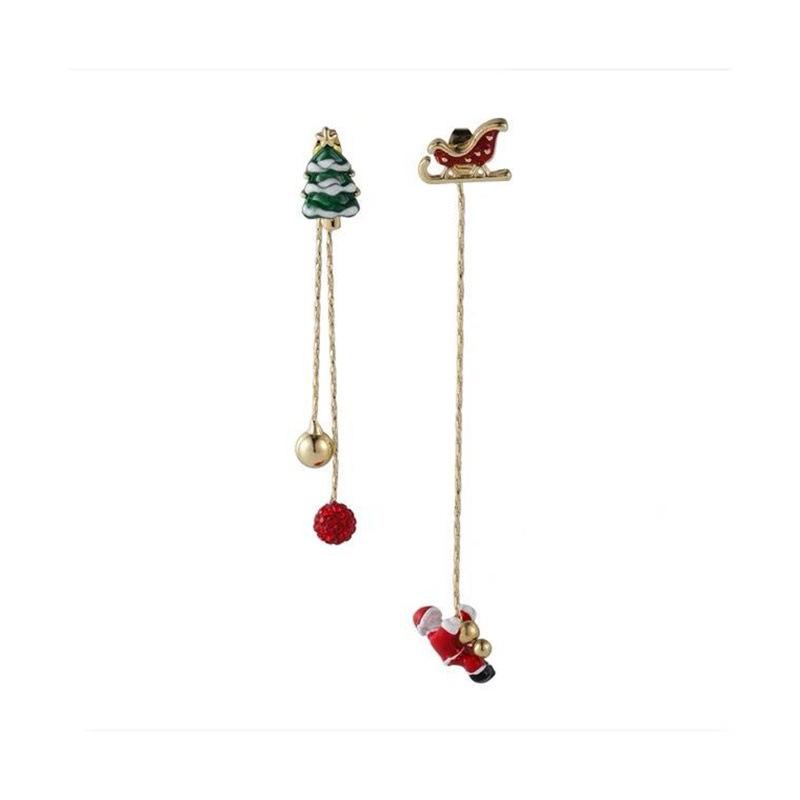 Festive Asymmetrical Santa & Christmas Tree Tassel Earrings