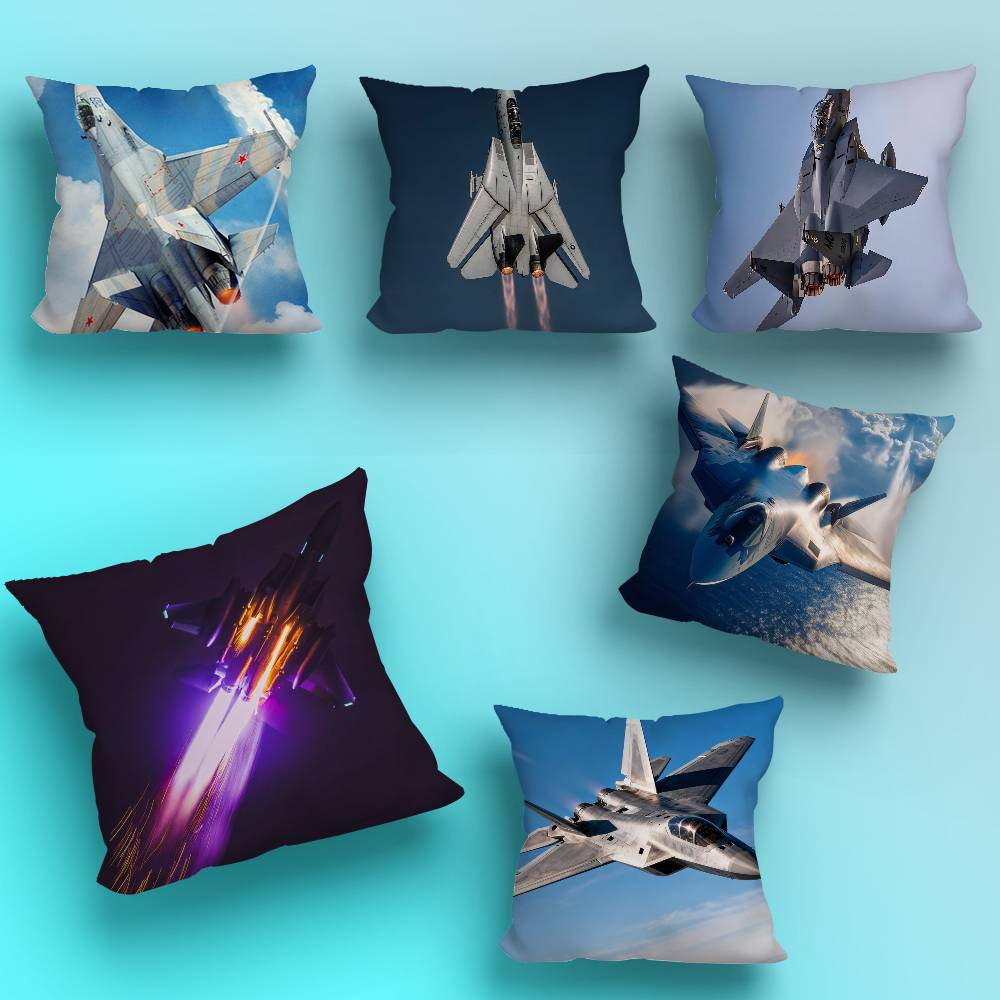 F-F35 F-Fighter Jets F22 Pillow Case Anti-dustmite Pillowcase Invisible Zipper Silky Short Plush Sofa Cushion Cover