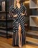 2025 European American V-Neck Tie-Up Long Sleeve Printed Dress for Autumn/Winter