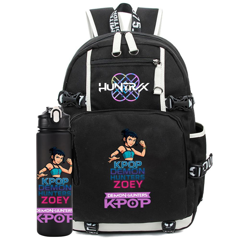 2Pcs/set Anime Printed Backpack with 750Ml Water Bottler for Teenager Student Girl Boy Large Capacity Waterproof Bookbag Gift