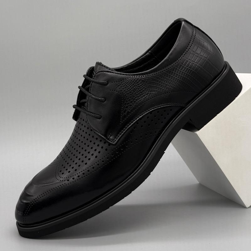 2026 Summer Men s Formal Perforated Leather Lace-up Shoes - Breathable and Stylish Size 41