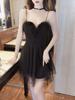 Sultry Mesh Deep V Fur Collar A-line Dress with Irregular Hem