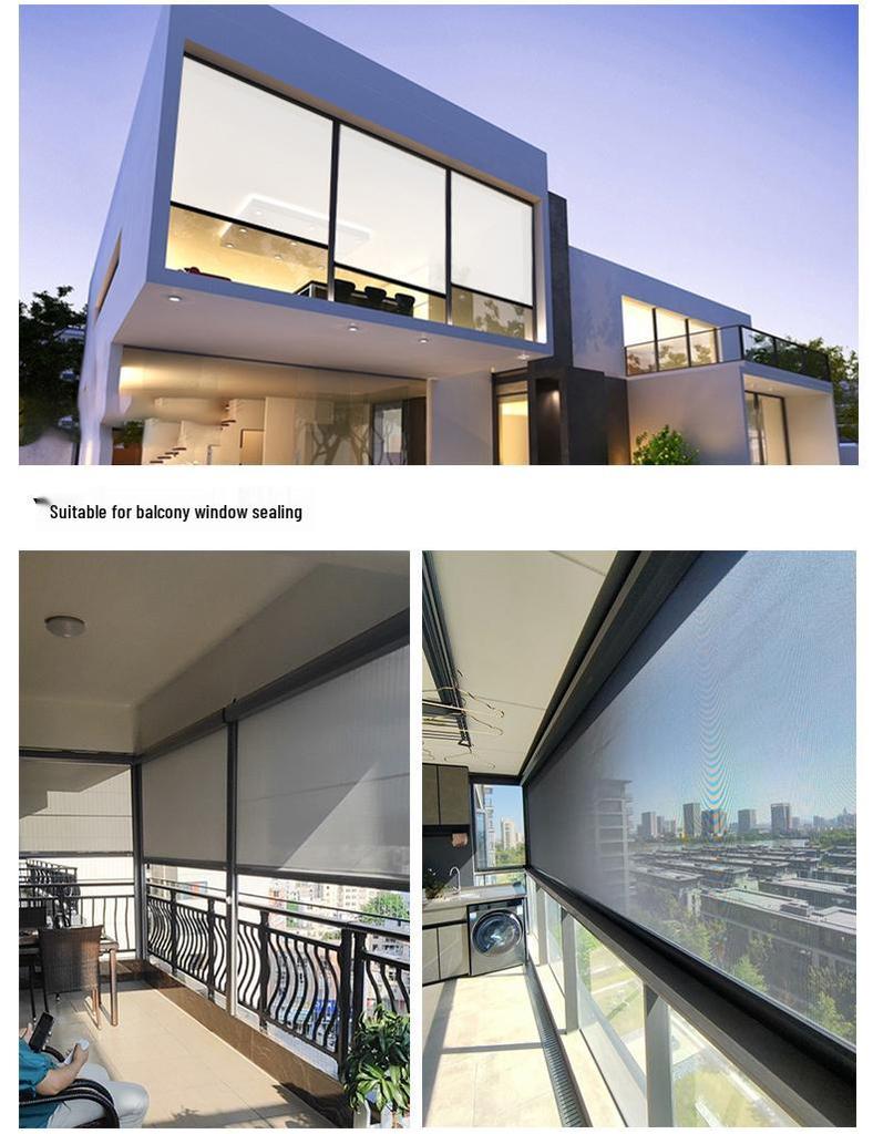 Smart Windproof Electric Roller Blind: Automatic Lifting, Light Blocking, Rainproof, Mosquito-Proof, Remote-Controlled Balcony Curtain.