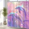 1pc Fantasy Purple Dolphin Microphone Digital Printed Shower Curtain with Bright Ocean and Bubble Patterns, Comes with Hook