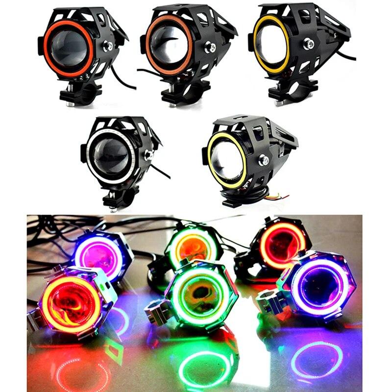 Motorcycle LED 12v 125w Headlights Car Spotlights 6000k Motorbike Work Head Lamp LED Angel Eye Lights Fog Lamp