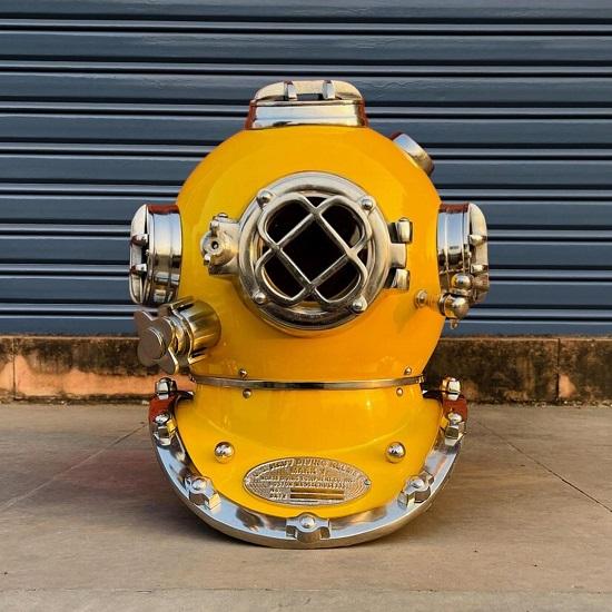 

Yellow Mark V Diving Helmet Style Deep Sea Divers Helmet Scuba Nautical Decor Handmade Marine Helmet Gift for Him