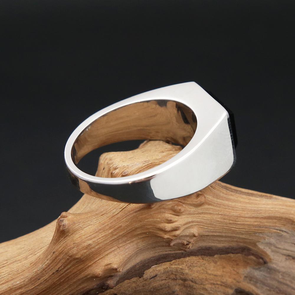 Gotische Punk Edelstahl Quadratische Stempel Fingerringe Für Männer Frauen Klassischer Schwarzer Stein Ring Partner Party Schmuck