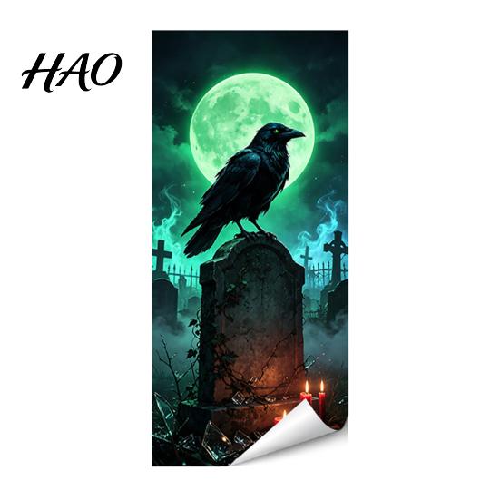 Decorative PVC Bin Wrap Halloween Trash Can Sticker, Spooky Bat Cat Pumpkin Ghost Wheelie Decal, Outdoor Decal Waterproof Garbage Sticker for