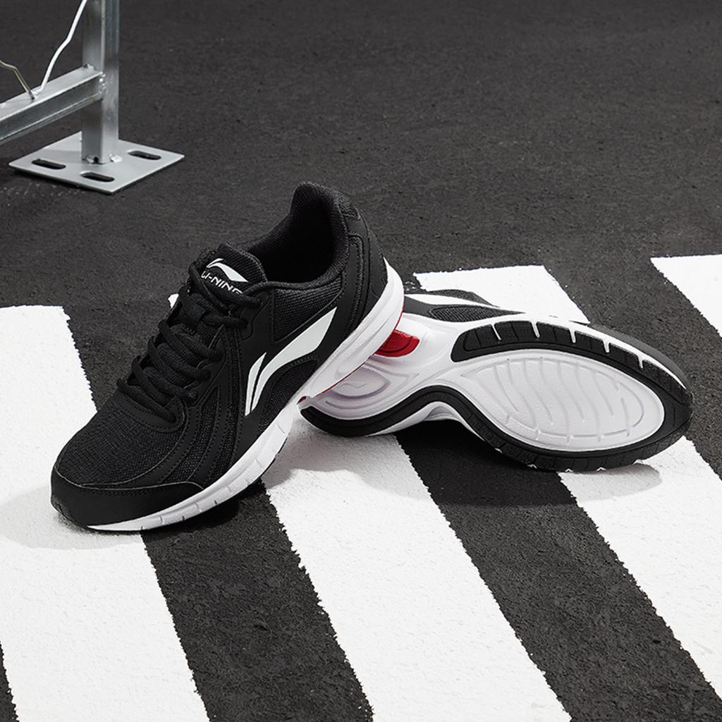 Li-Ning Mesh Soft Sole Fabric Synthetic Leather Non-Slip Wear-Resistant Low-Top Running Shoes Men sneaker Black White ARSU109-2