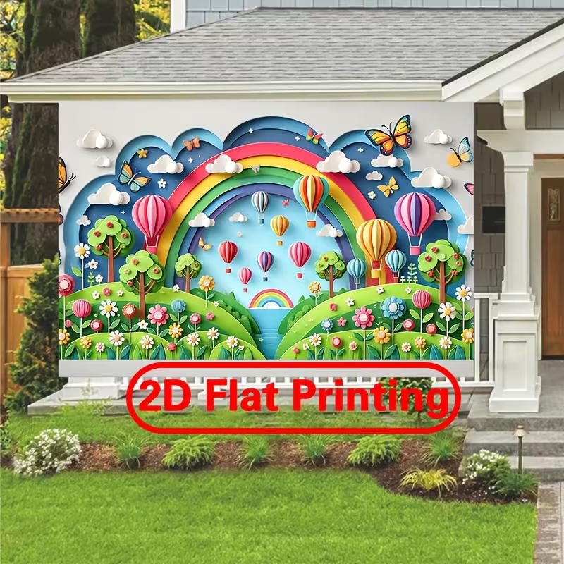 2D Rainbow Hot Air Balloon Backdrop Kids Party Photo Background Cloth 47.2x31.5inch/120*80cm