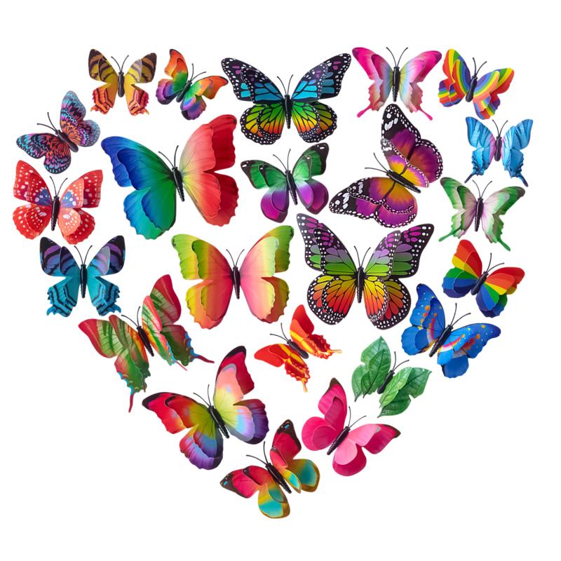 24 szt. 3d Motyl Naklejki ścienne Magnes Podwójne warstwy Gradientowe naklejki ścienne Wall Art Z gumą gąbczastą
