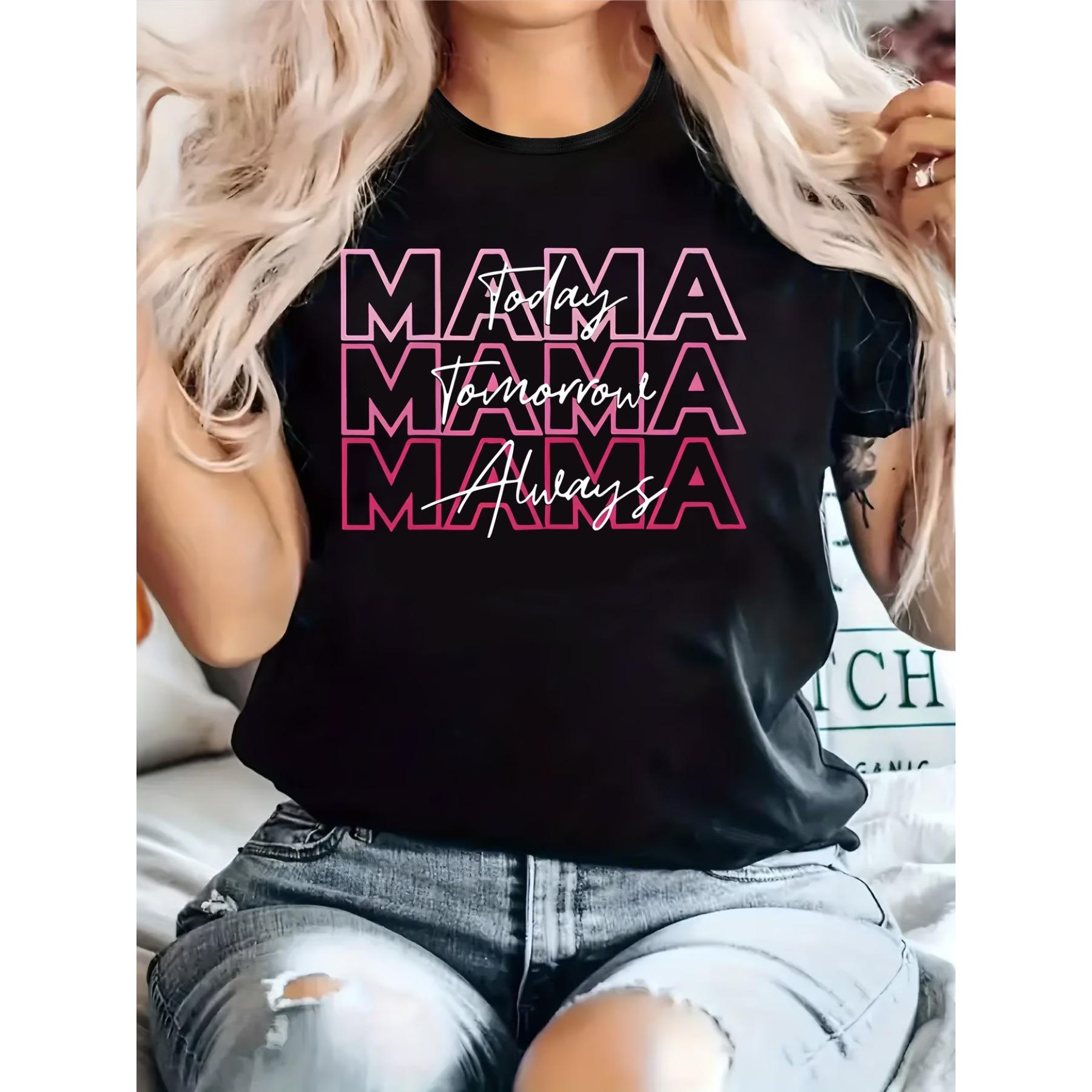 Женская повседневная футболка с принтом MAMA, круглый вырез, короткий рукав, слегка эластичная ткань S чёрный