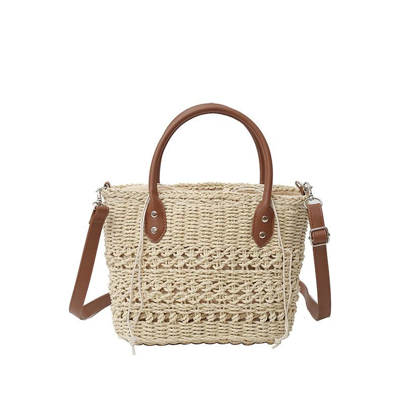 Straw bag Large capacity popular bag Women's beach woven bag Leisure student portable premium bucket bag