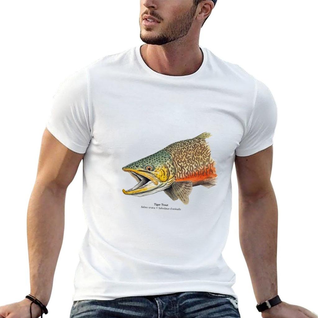 Tiger Trout Painting T-Shirt Basic Plain Tee for Spring and Summer