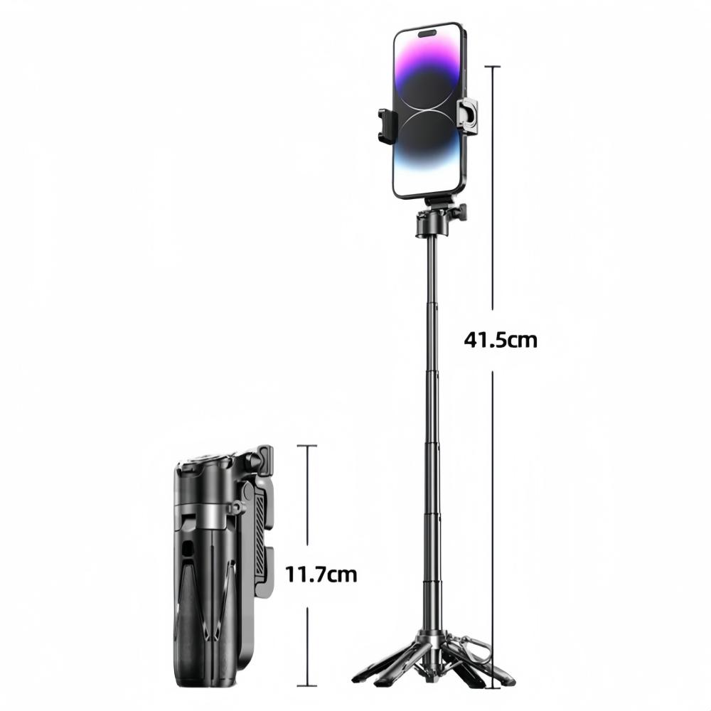 

Portable Bluetooth Selfie Stick Tripod with Remote, Foldable Phone Holder Stand for iPhone & Smartphones, Mini Keychain 2025 чорний
