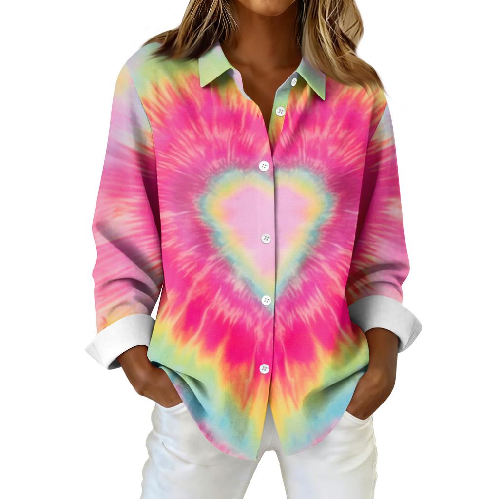 Damen Hemd Bluse Weihnachtsdruck Knopf Langarm Casual Basic Hemdkragen Normales Oberteil