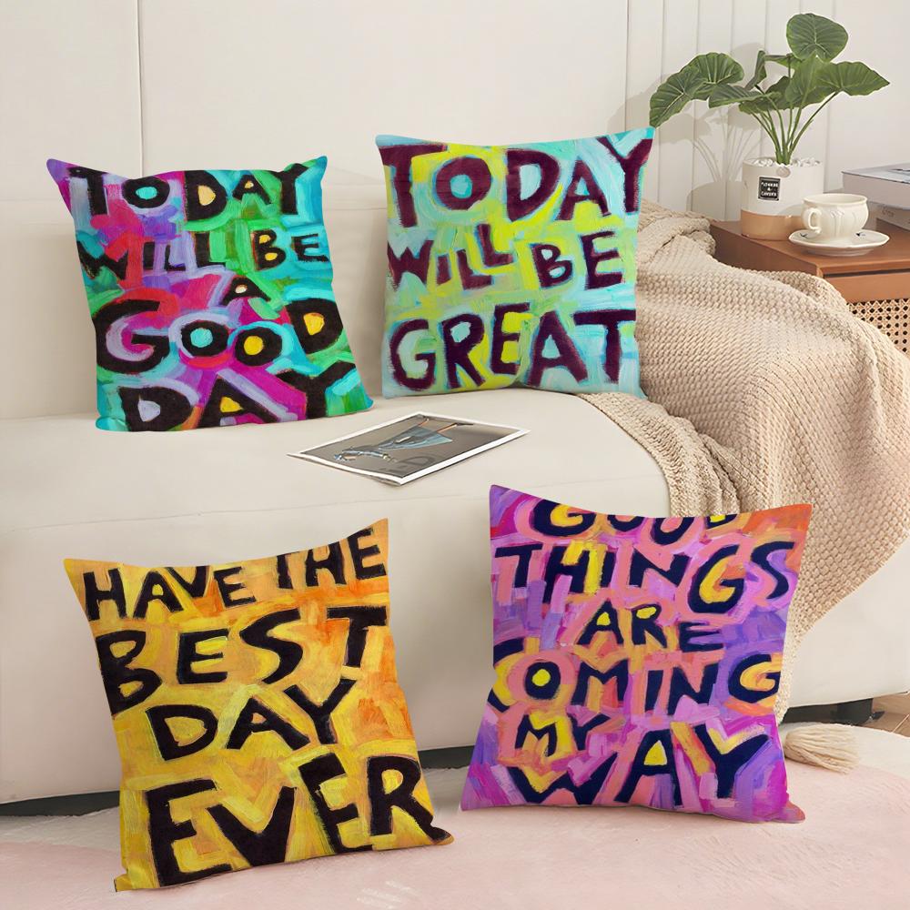 Creative Watercolor Words Cushion Cover Short plush Doublesided Print Square Throw Pillow Covers Sofa Home Cushion Decor