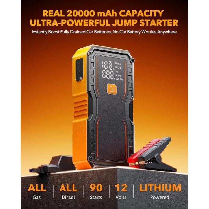 20000mAh Jump Starter for All Gas & Diesel Engines, 9000A Battery Jumper Starter Portable, 12V Jump Box with Quick Charger,Hot