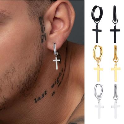 Stainless Steel Earring with Cross Charm for Guys Men's Zircon