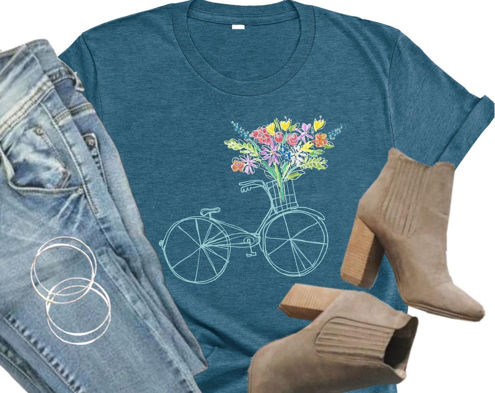 Bicycle Bouquet ~ Woman s flower tshirt, Flower tshirt, Wildflower shirt, wildflower t, woman s shirt, botanical shirt, botanical t flower t M