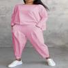 Women's Trousers Suit O-neck Long Sleeve Loose T-shirt Solid Color Trousers Pocket Simple 2-piece Set Loungewear