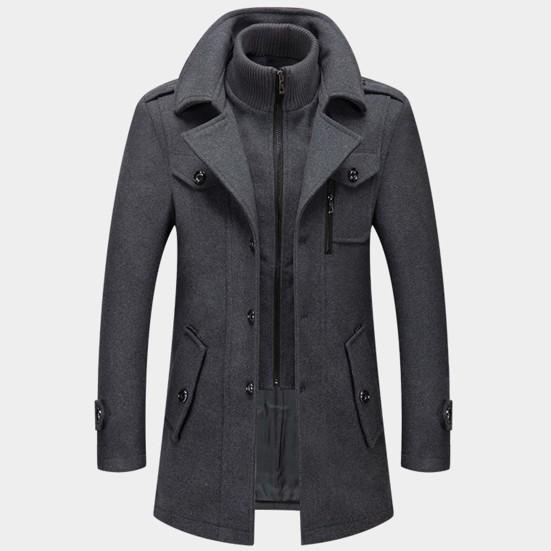 Giacca da Uomo Monocolore Finto Due Pezzi Autunno Inverno Zip Bottoni Cappotto per Uso Quotidiano