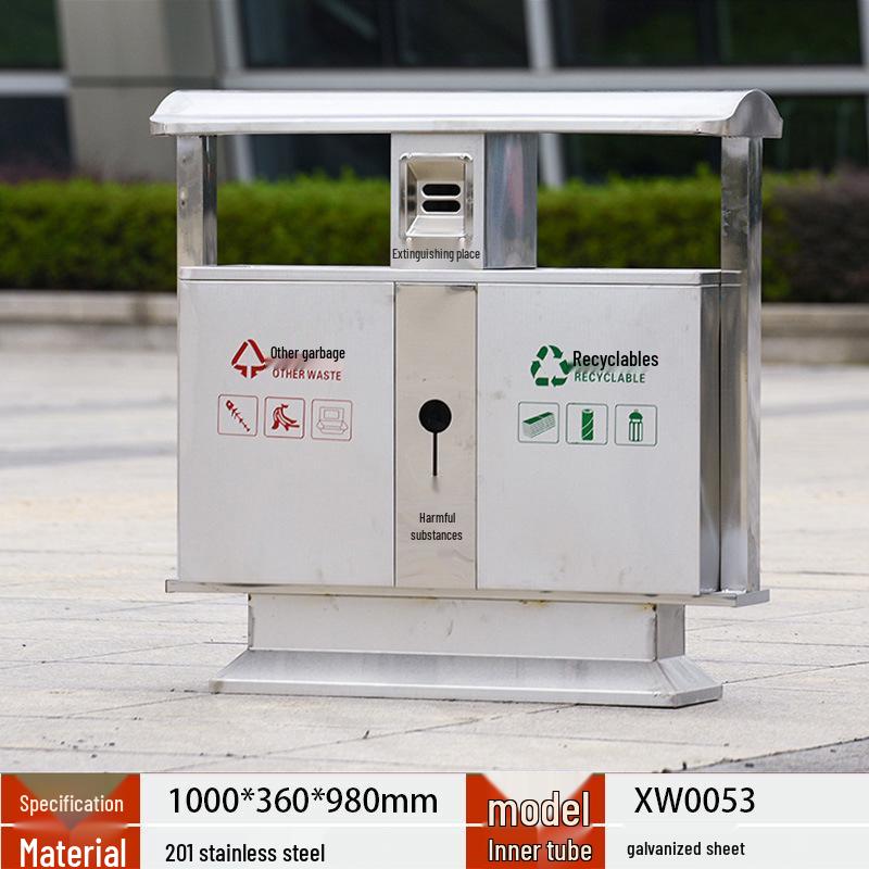 Stainless Steel Outdoor Trash Can with Waste Separation for Parks, Streets, and Scenic Areas