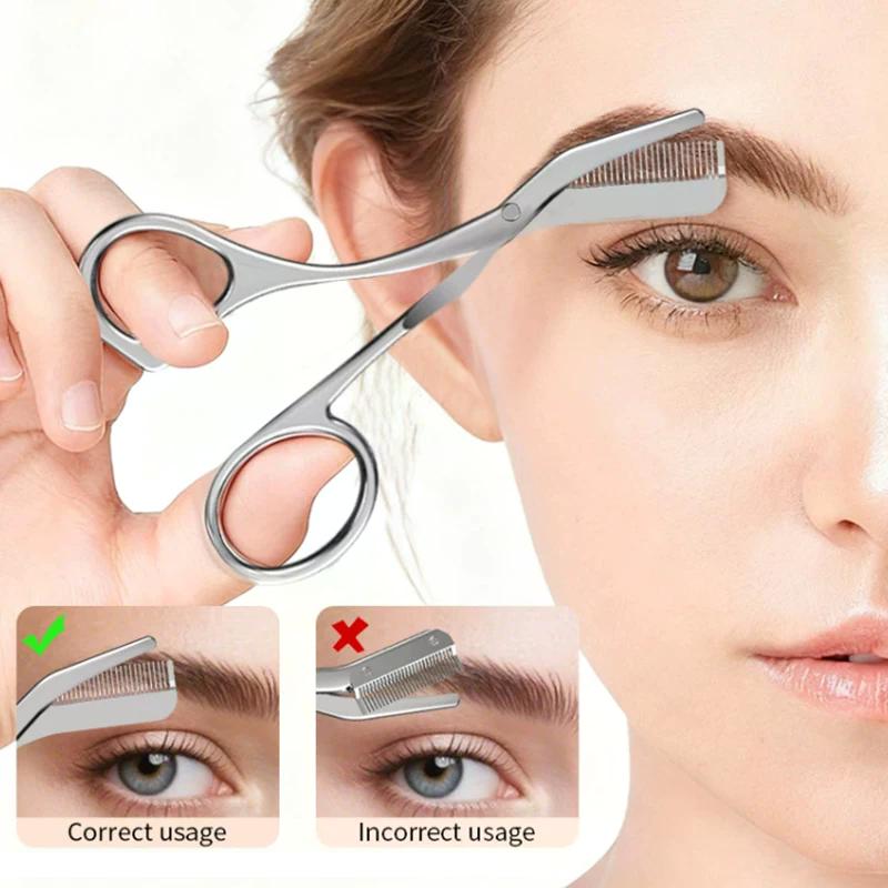 2-In-1 Eyebrow Trimming Scissors With Combs Professional Eyebrow Trimmer Stainless Steel High Quality Scissors Beauty Tools
