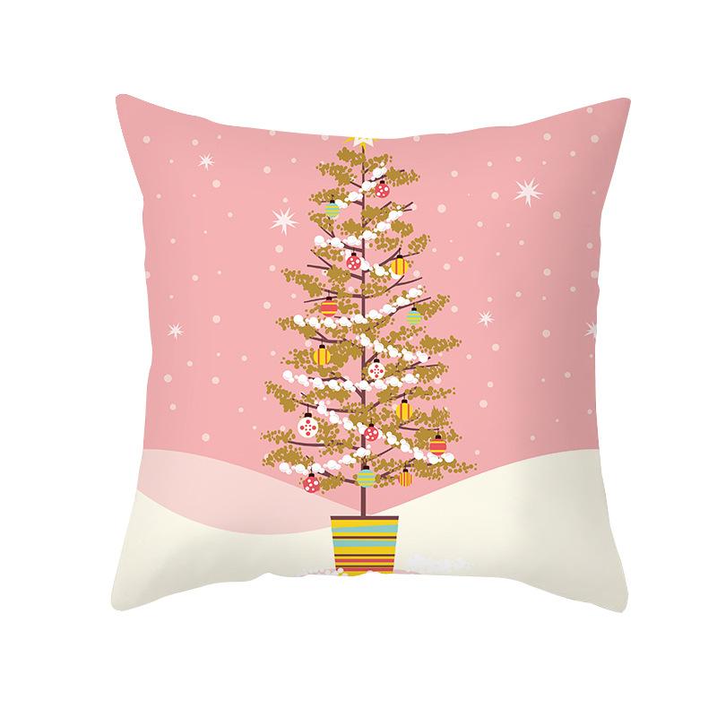 Christmas Pillow Cover Peach Skin Cartoon Print Santa Claus Pillow Home Living Room Sofa Cushion Cover