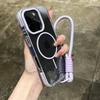 Wrist Strap Transparent Magnetic Phone Case for iPhone 14 15 16 Plus 11 12 13 16 Pro Max Magsafe Clear Charging Shockproof Cover