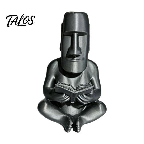 Talos 3D Printed Reading Moai Figurine Ornament, Cross-Legged Sitting Statue Desktop Decoration, Creative Sculpture, Unique Gift for Students Office