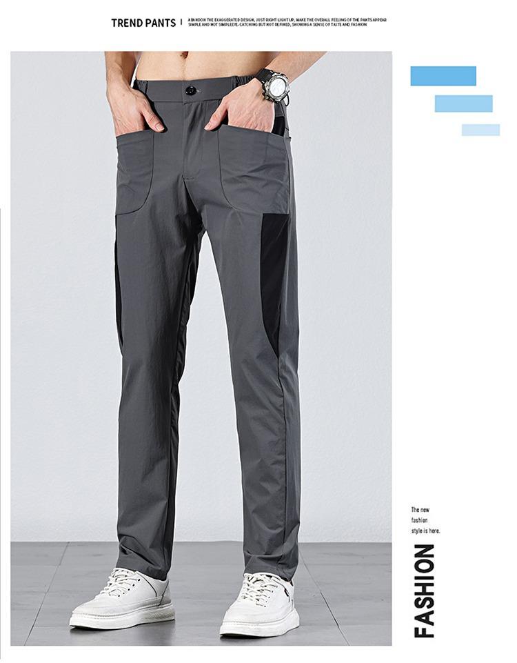 Men's Breathable Ice Silk Elastic Straight Leg Quick-Dry Casual Pants – Trendy and Comfortable for Summer